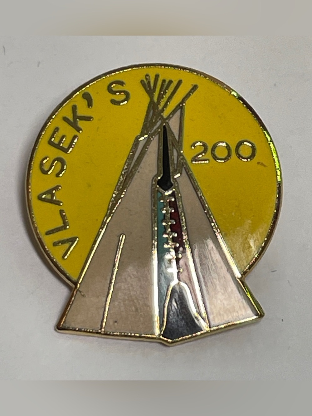 Vlasek’s 200 Yellow Round Enamel Pin With Teepee